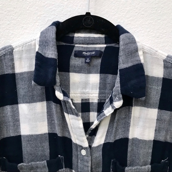 Madewell navy blue buffalo check button down shirt - Picture 2 of 5